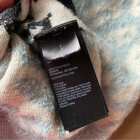 All Saints Leya Crewneck wool mohair leopard animal print pattern sweater fuzzy - Picture 8 of 8